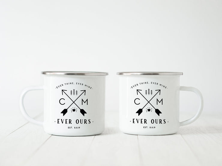 Custom Wedding Enamel Camping Mugs, Personalized Enamel Cups